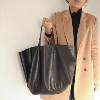 055 Leather Wide Tote - black -　[ レザーワイドトート／ブラック]の画像