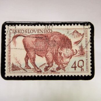 アップサイクル　チェコスロバキア　切手ブローチ1057の画像