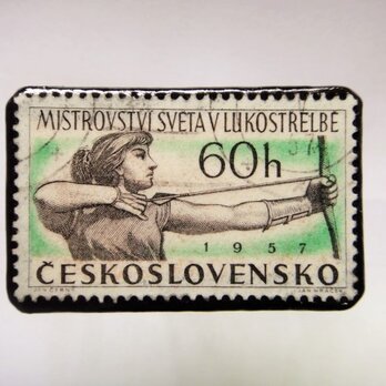 アップサイクル　チェコスロバキア　切手ブローチ1059の画像