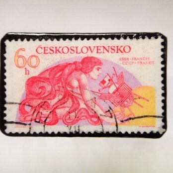 アップサイクル　チェコスロバキア　切手ブローチ10561の画像