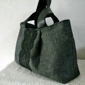 アンティークブラックレース＆リネンタックトート