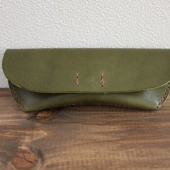 栃木レザー　手縫いのメガネケース(カーキー）
