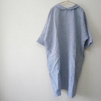 en-enフランスリネン・バイオウオッシュ襟付きワンピ・ライトブルー(16033)