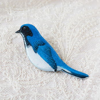 絵描きの手描き／青い鳥のブローチの画像