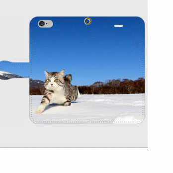 ニャン吉手帳型スマホケース【雪原を行く】＊受注製作＊iPhone Galaxy Xperia ARROWS AQUOSの画像