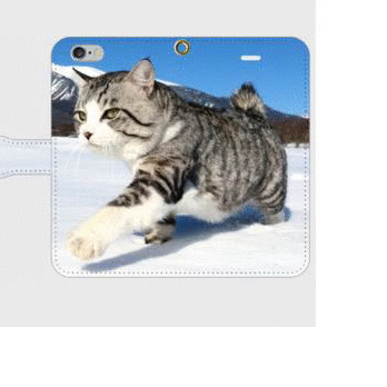 ニャン吉手帳型スマホケース【雪男ねこ】＊受注製作＊iPhone Galaxy Xperia ARROWS AQUOSの画像