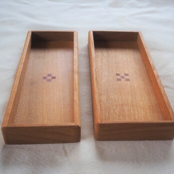 ペン皿　ナラ材２木象嵌４つデザイン