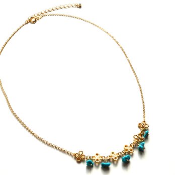 ターコイズのお花ネックレス Flowering Turquoise Necklace N0005の画像