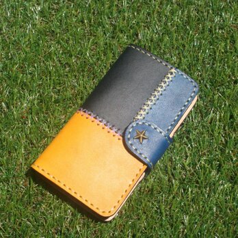 ♪本革 iPhone5 5S SE 手帳型レザーケース パッチワーク 1♪