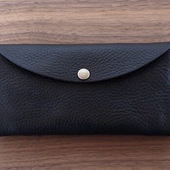 イタリア製牛革のシンプルな大きめ長財布  /  ブラック ※受注製作の画像