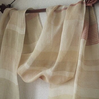「Yさまご依頼品」手織りリネンシルクストール・・ベージュストライプの画像