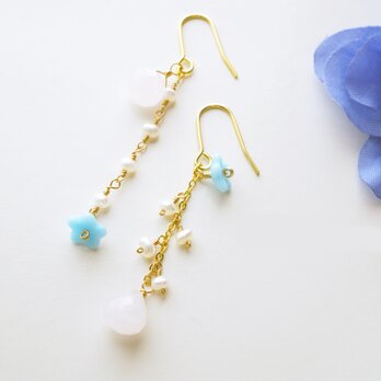 天然石 ローズクォーツ＆真珠ピアス Principessa Rose Quartz earrings P0029の画像