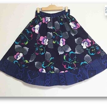 椿の花浴衣リメイクギャザーフレアスカート87（Mサイズ）の画像