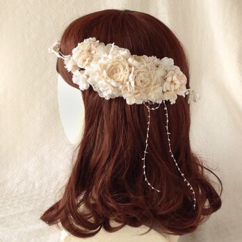 ＜受注制作＞染め花のガーランドと髪飾りのセット(オフホワイト)の画像