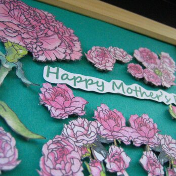 【展示品】母の日カード 額縁入り 「春桃色 カーネーション＆バラ」の画像