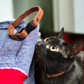 レザーの猫首輪｜子ねこから成猫まで対応【革６色】安心のセーフティーバックル本革キャットカラー・糸カスタム無料・ac28の画像