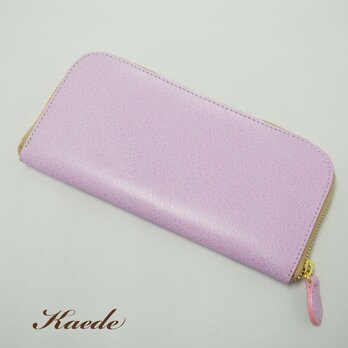 革　ファスナー財布（ピンク・レース柄）の画像