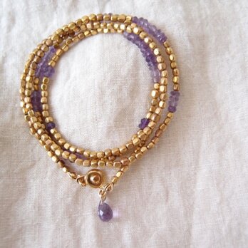 送料無料 カラーストーン×ブラスビーズのネックレス … アメジスト