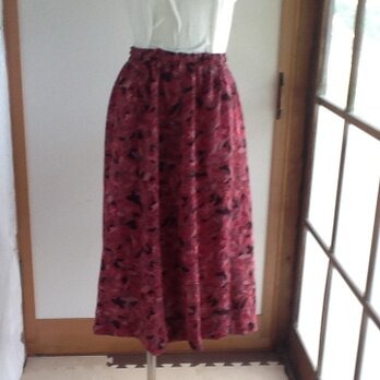 小豆色の花柄ギャザースカートの画像