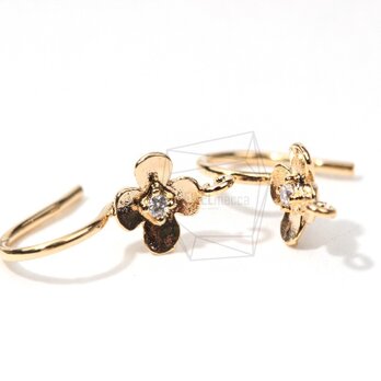 ERG-001-G【6個入り】フックピアスCZ Flower Earwires-French Hook Earringsの画像