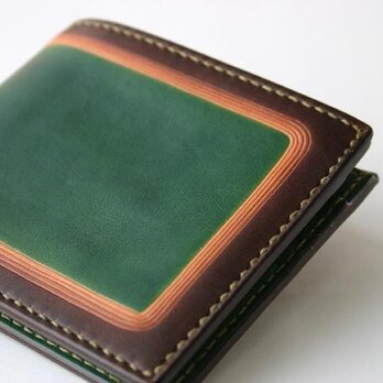手染め手縫い革の二つ折り財布　green　Smartの画像