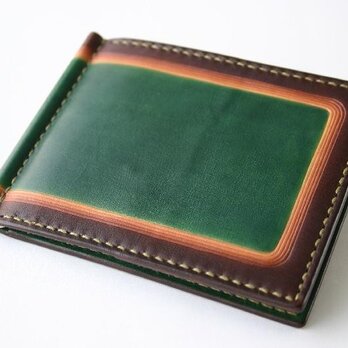 手染め手縫い革の二つ折り財布　green　Quickの画像