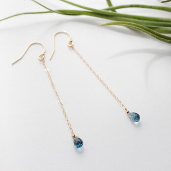 再販【14Kgf】宝石質ロンドンブルートパーズのロングピアス