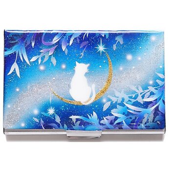 カードケース　猫と月～星に願いを～　銀箔　名刺ケース me2の画像