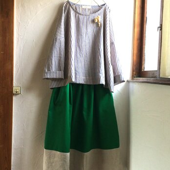 ゆらゆらギャザースカート　グリーン×リネン　　初夏の装いの画像
