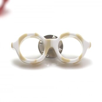 メガネピンズ（丸メガネ、Sサイズ、短針、白ベージュ）の画像