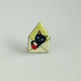 七宝焼きブローチ　黒猫ちゃんからラブレターの画像