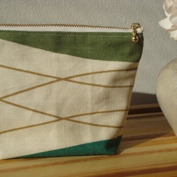 麻であしらえたポーチ、現品のみです。