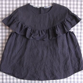 LINEN サークルチュニック *紺*　size FREEの画像