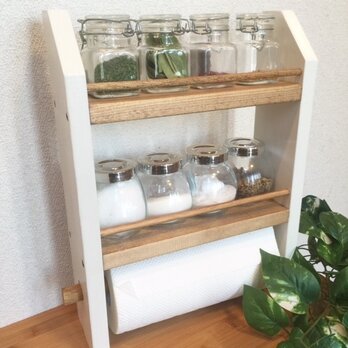 3段kitchen paper shelf 白茶 キッチンペーパー スパイスラックの画像