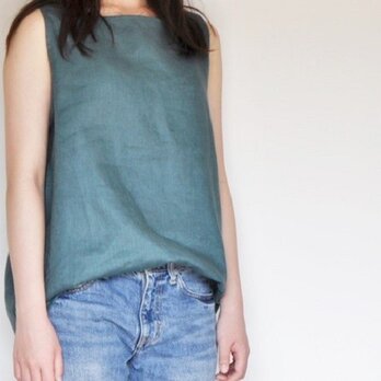 リネンノースリーブブラウス＜グリーン＞
