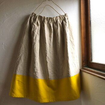 ゆらゆらギャザースカート　リネン×ミモザイエロー　