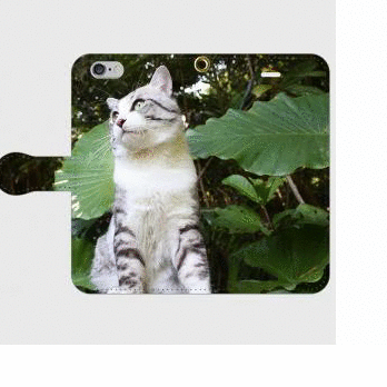 ニャン吉手帳型スマホケース【亜熱帯猫】＊受注製作＊iPhone Galaxy Xperia ARROWS AQUOSの画像