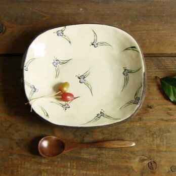 ツユクサの三色角皿