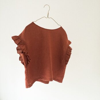リネン・フリル袖ブラウス（カッパーブラウン）