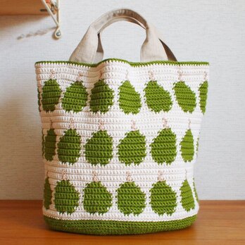 洋梨柄のオーバルトート*グリーン