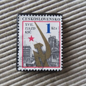 アップサイクル　チェコスロバキア　切手ブローチ1139の画像