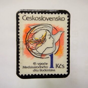 アップサイクル　チェコスロバキア　切手ブローチ1144の画像
