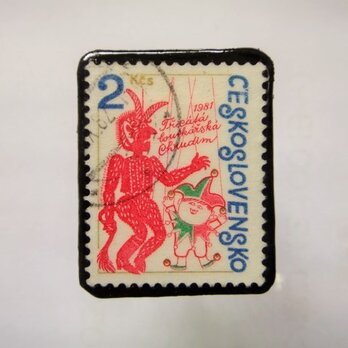 アップサイクル　チェコスロバキア　切手ブローチ1145の画像