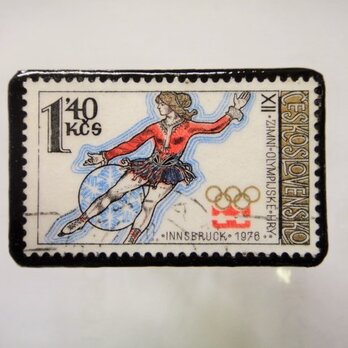 アップサイクル　チェコスロバキア　切手ブローチ1155の画像