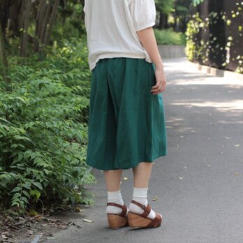 カラーリネンのスカーチョ＊膝丈【フォーリッジグリーン】