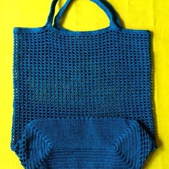 『hibi』Grid-Bag（Blue・巾着付）の画像