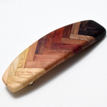 [再出品]【寄木】手作り木製バレッタ　クロムメッキ金具の画像