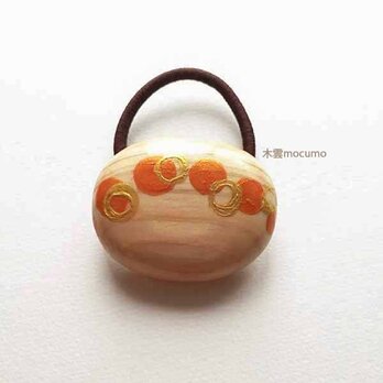 ヘアゴム　＊ドット 橙＋金 楕円＊の画像