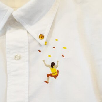 ボルダリング 刺繍 ボタンダウン OXホワイトシャツの画像