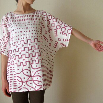 ダブルガーゼ（綿100%）のシャツ（手描き染め・「踊る形」）の画像